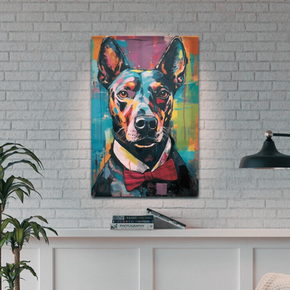 Suave Dog in Red Bowtie Portrait - Artistic Metal Wall Decor