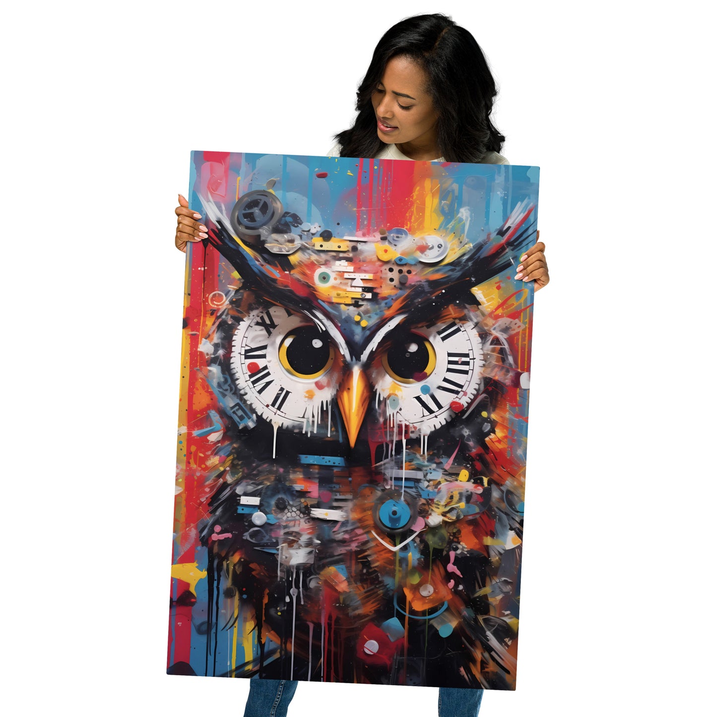 Whimsical Owl Clock Metal Poster