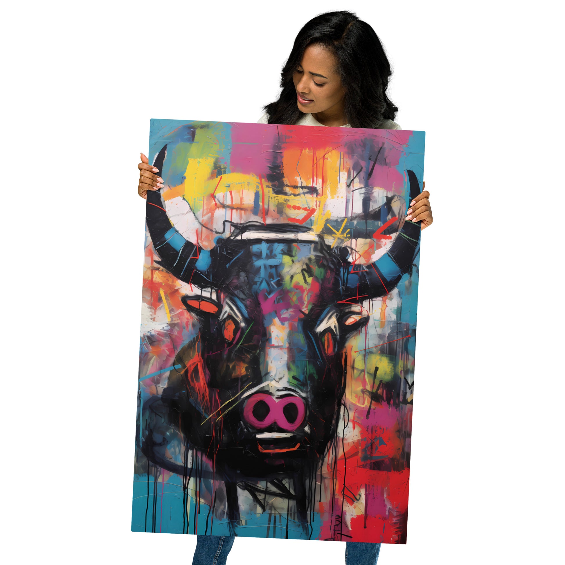 Colorful Bull Art Metal Poster - Vibrant Wall Decor