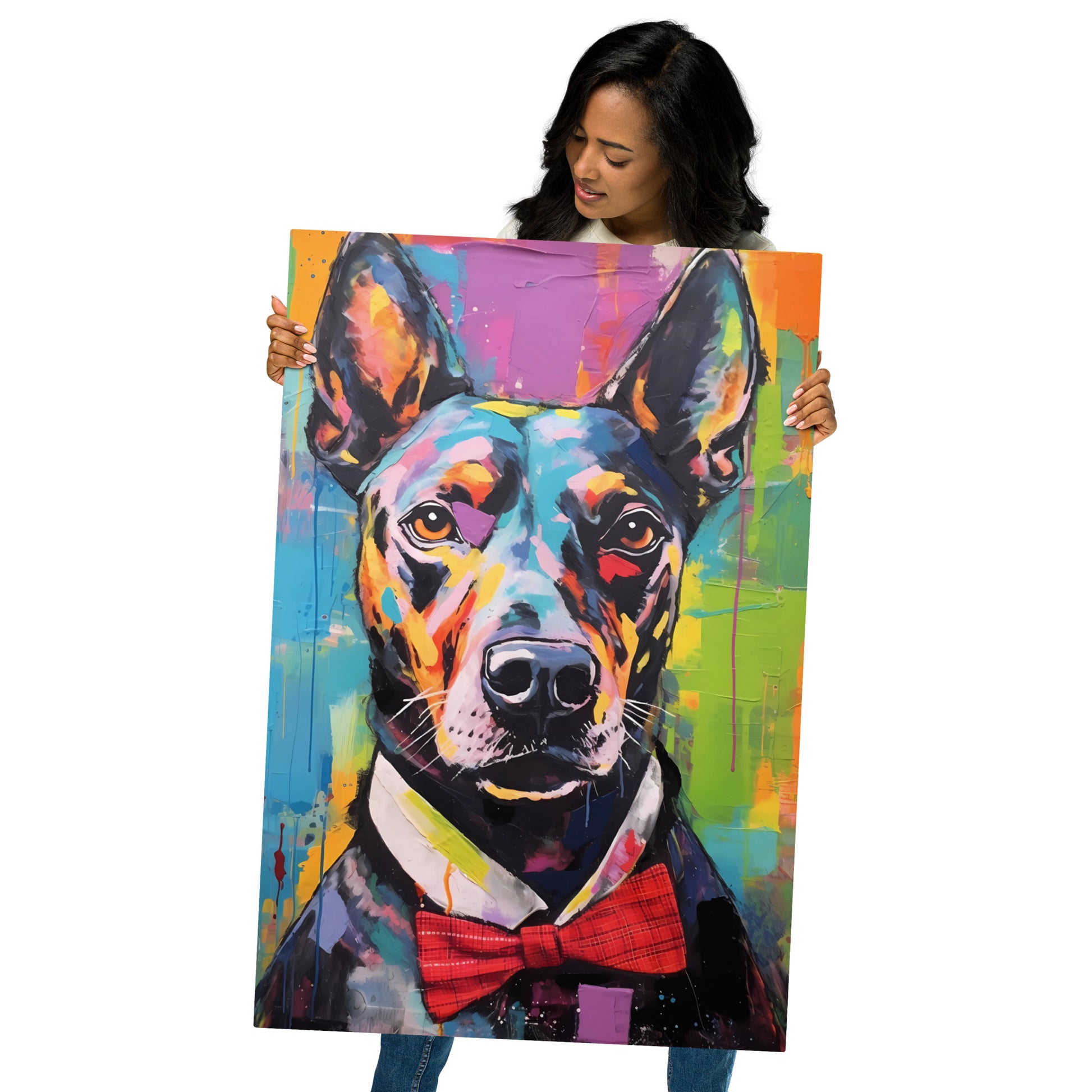 Charming Canine Elegance: Dog in Red Bowtie Metal Wall Art
