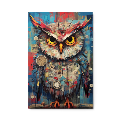 Enchanting Metal Print - Owls and Timepieces in Art