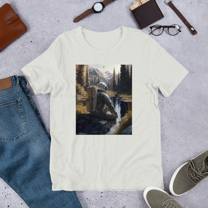 Astronaut Forest Lake Unisex T-Shirt with Mountain Print