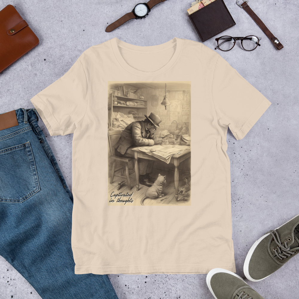 Unisex t-shirt Art Print: The Writer's Companion. Captivated in thoughts