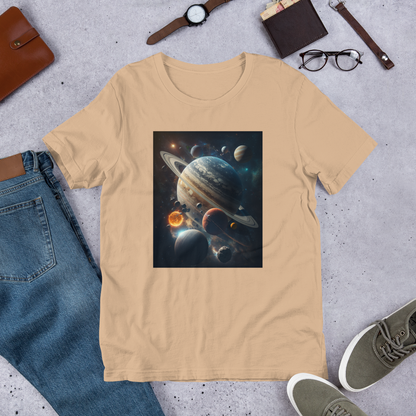 Wonders of the universe with our Unisex Galaxy T-Shirt: Planets, Stars, and Meteor Showers
