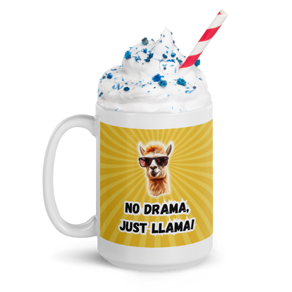 Glossy Mug: No Drama, Just Llama! Your Daily Dose of Hilarious Drama-Free Sips