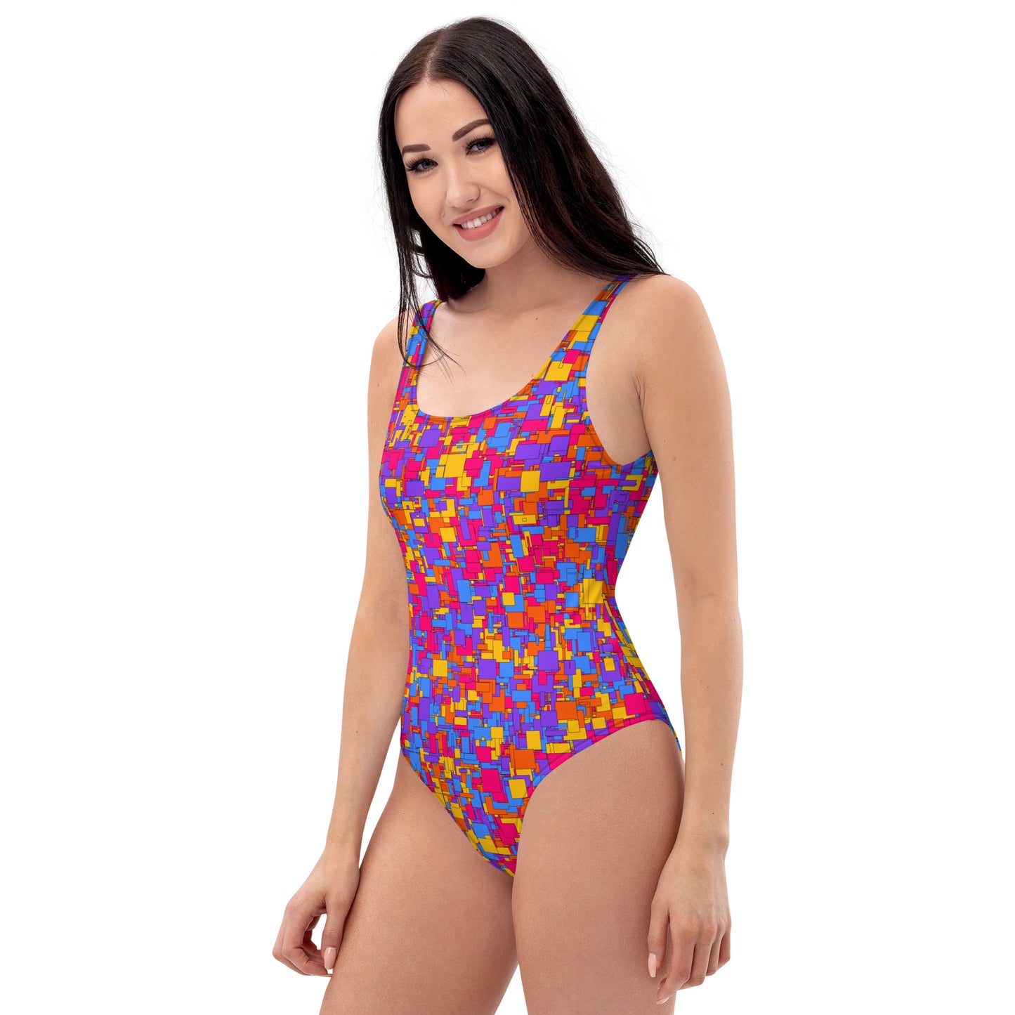Get Ready to Turn Heads: Our Vibrant One-Piece Swimsuit with Bold Geometric Shapes