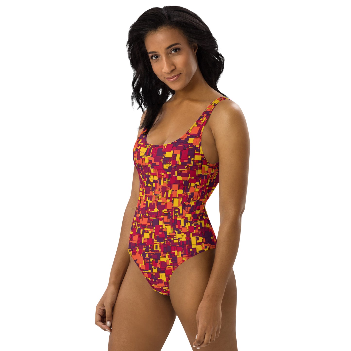 Our Soft and Warm One-Piece Swimsuit with Geometric Patterns is Perfect for a Cozy Day at the Beach