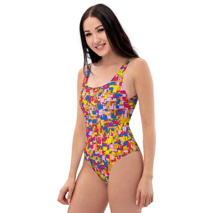 Make a Splash and Stand Out in Style with our Unique and Colorful Patterned One-Piece Swimsuit!