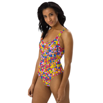 Make a Splash and Stand Out in Style with our Unique and Colorful Patterned One-Piece Swimsuit!