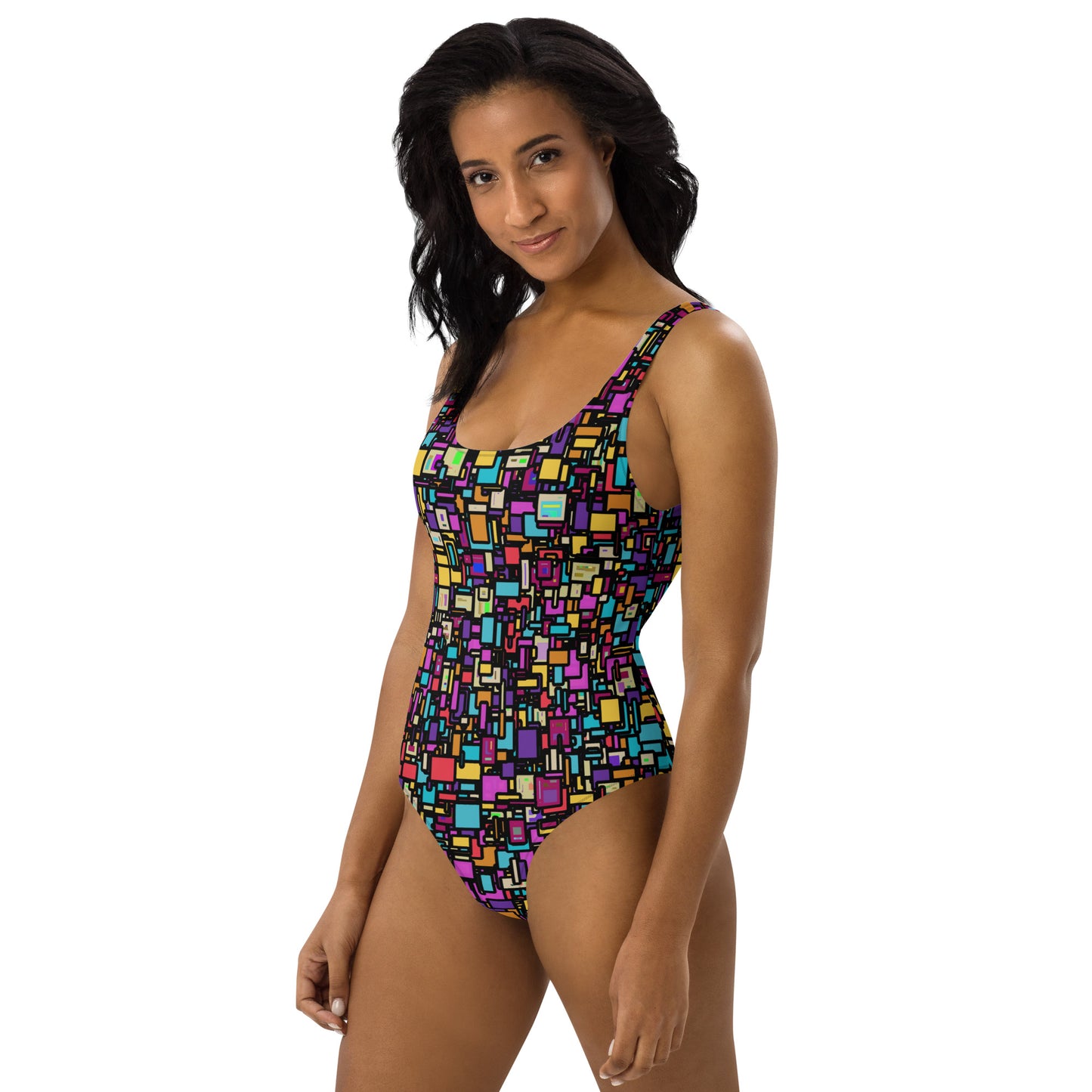 Step Up Your Swimwear Game with Our Bold and Playful Patterned Swimsuit