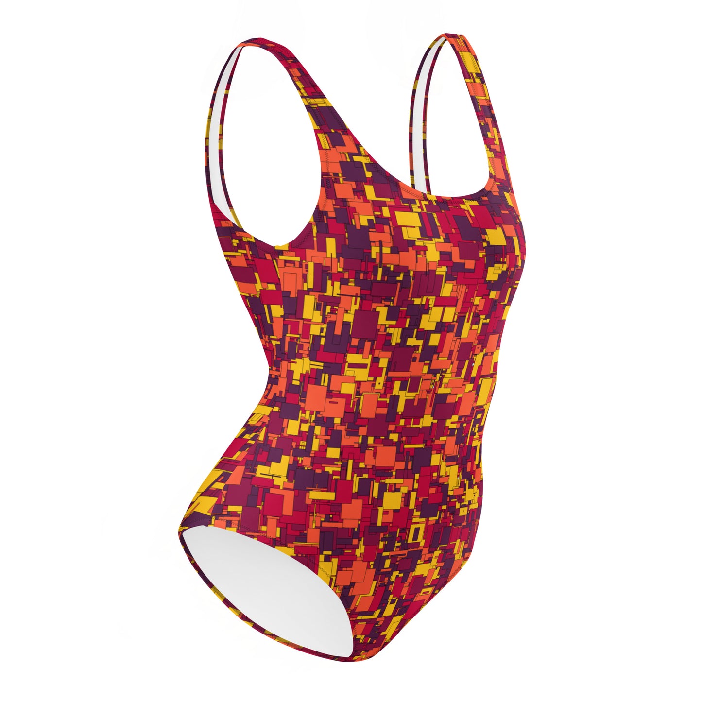 Our Soft and Warm One-Piece Swimsuit with Geometric Patterns is Perfect for a Cozy Day at the Beach