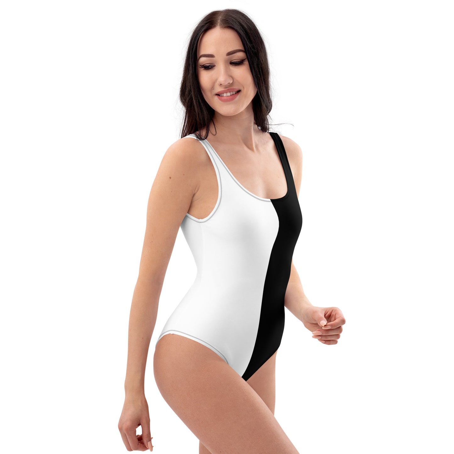 Make a Statement with Our Elegant Black and White One-Piece Swimsuit