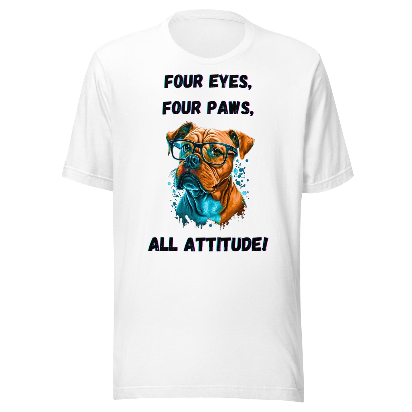 Unisex t-shirt. Print Canine Confidence. Dog with glasses